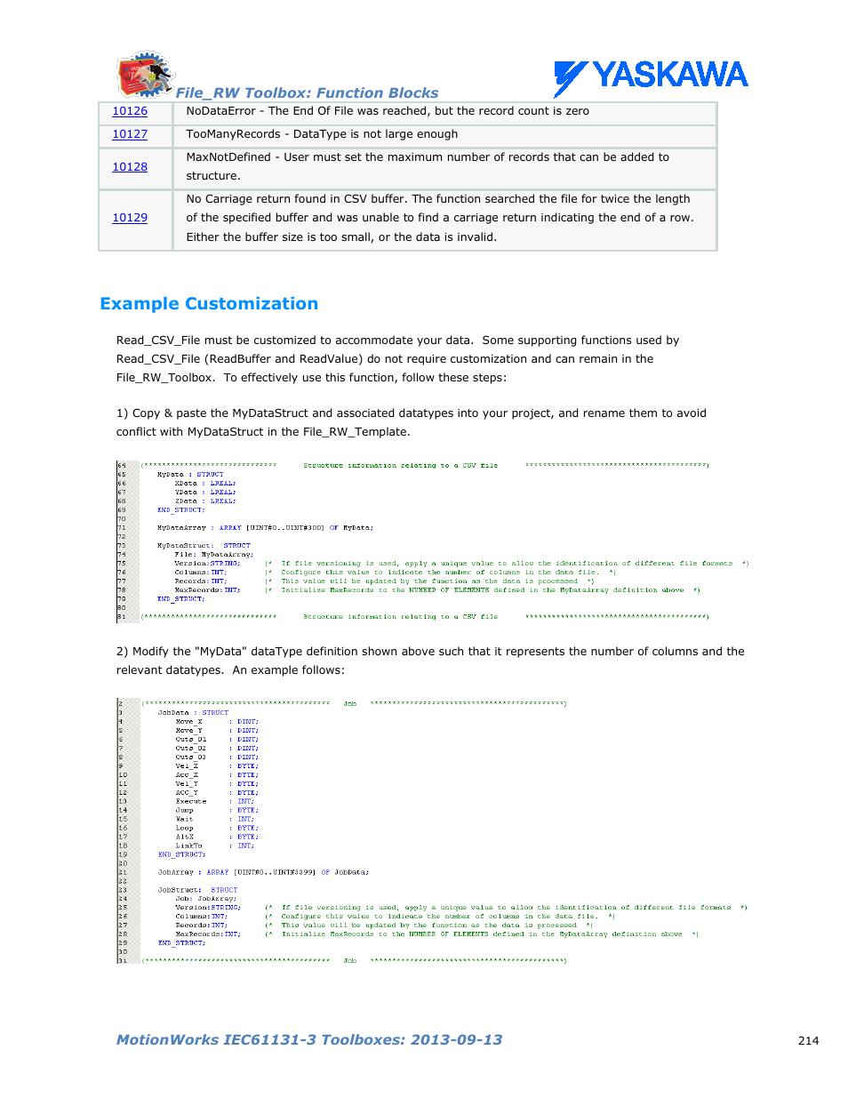 Example customization | Yaskawa MotionWorks IEC Toolboxes User Manual | Page 227 / 592