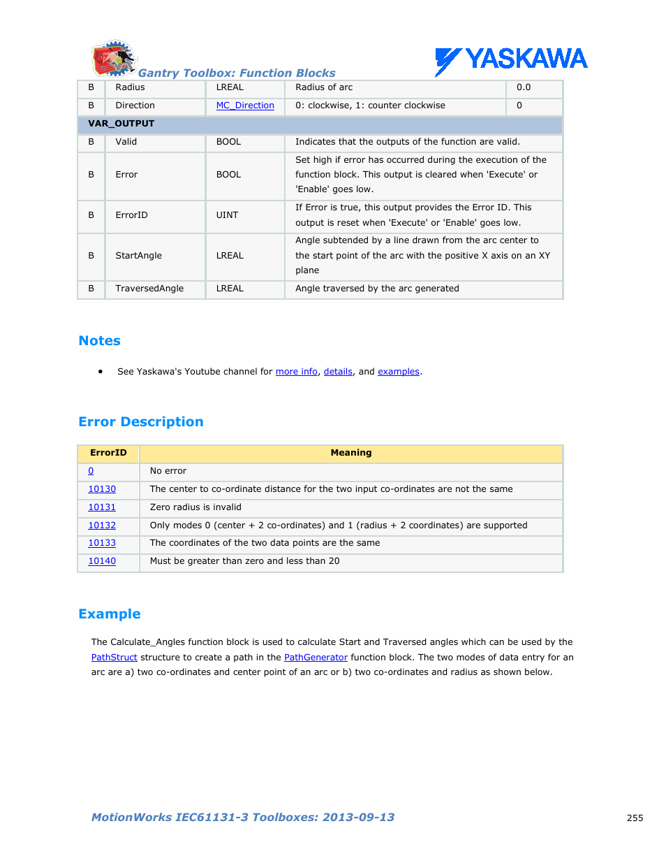 Notes, Error description, Example | Yaskawa MotionWorks IEC Toolboxes User Manual | Page 268 / 592