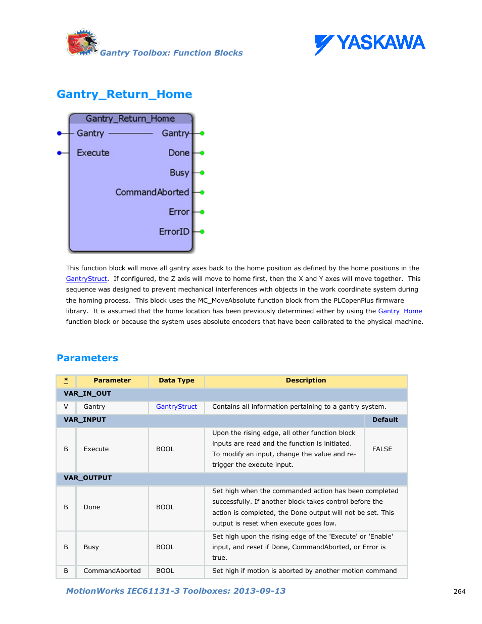 Gantry_return_home, Parameters | Yaskawa MotionWorks IEC Toolboxes User Manual | Page 277 / 592