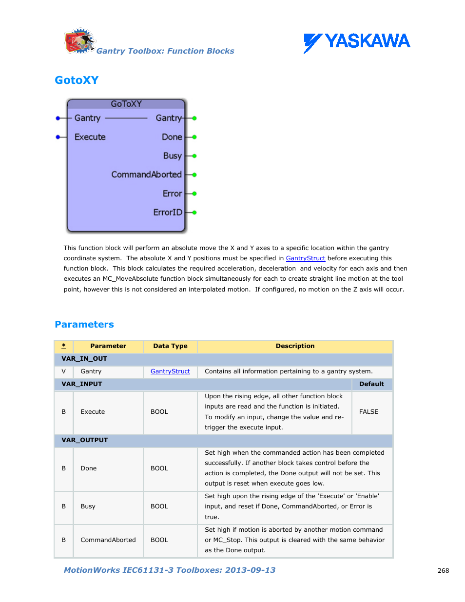Gotoxy, Parameters | Yaskawa MotionWorks IEC Toolboxes User Manual | Page 281 / 592