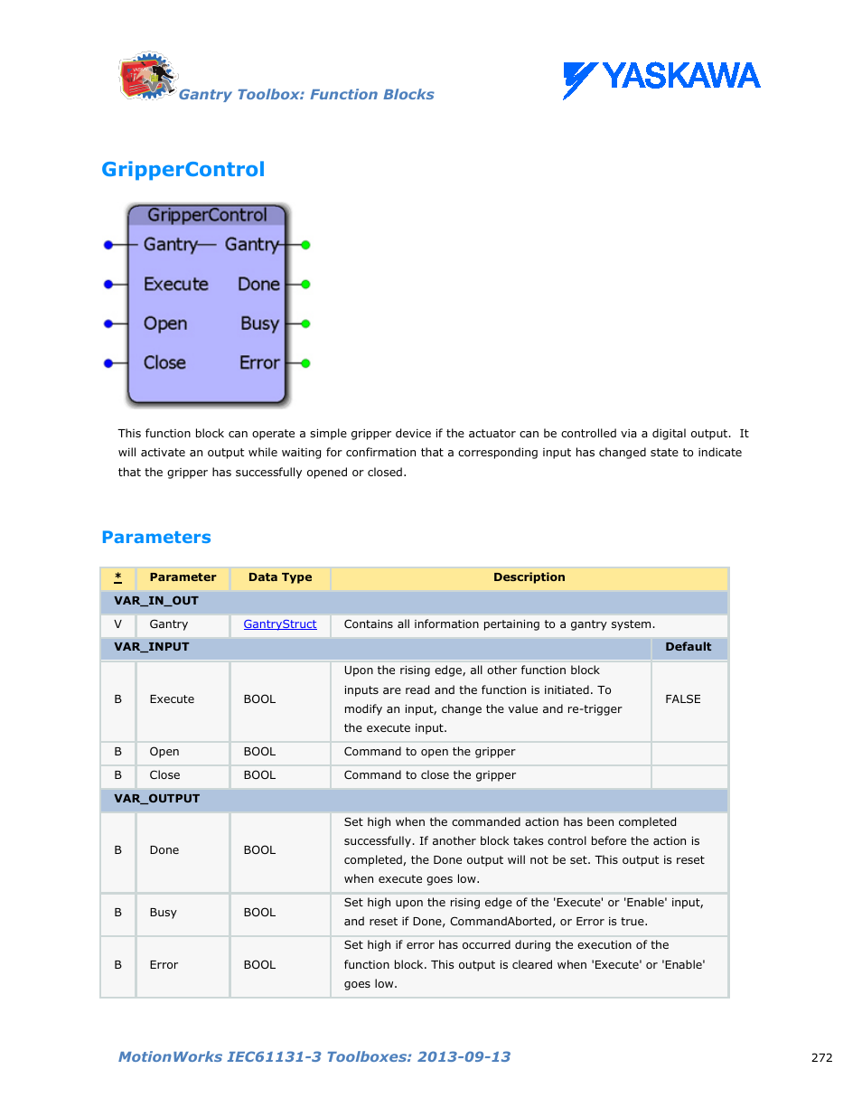 Grippercontrol, Parameters | Yaskawa MotionWorks IEC Toolboxes User Manual | Page 285 / 592