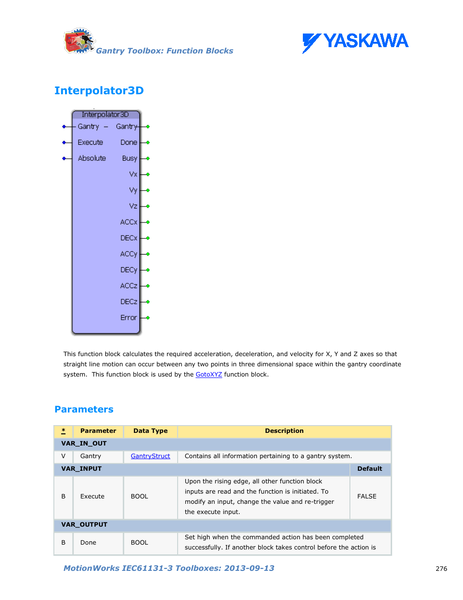 Interpolator3d, Parameters | Yaskawa MotionWorks IEC Toolboxes User Manual | Page 289 / 592