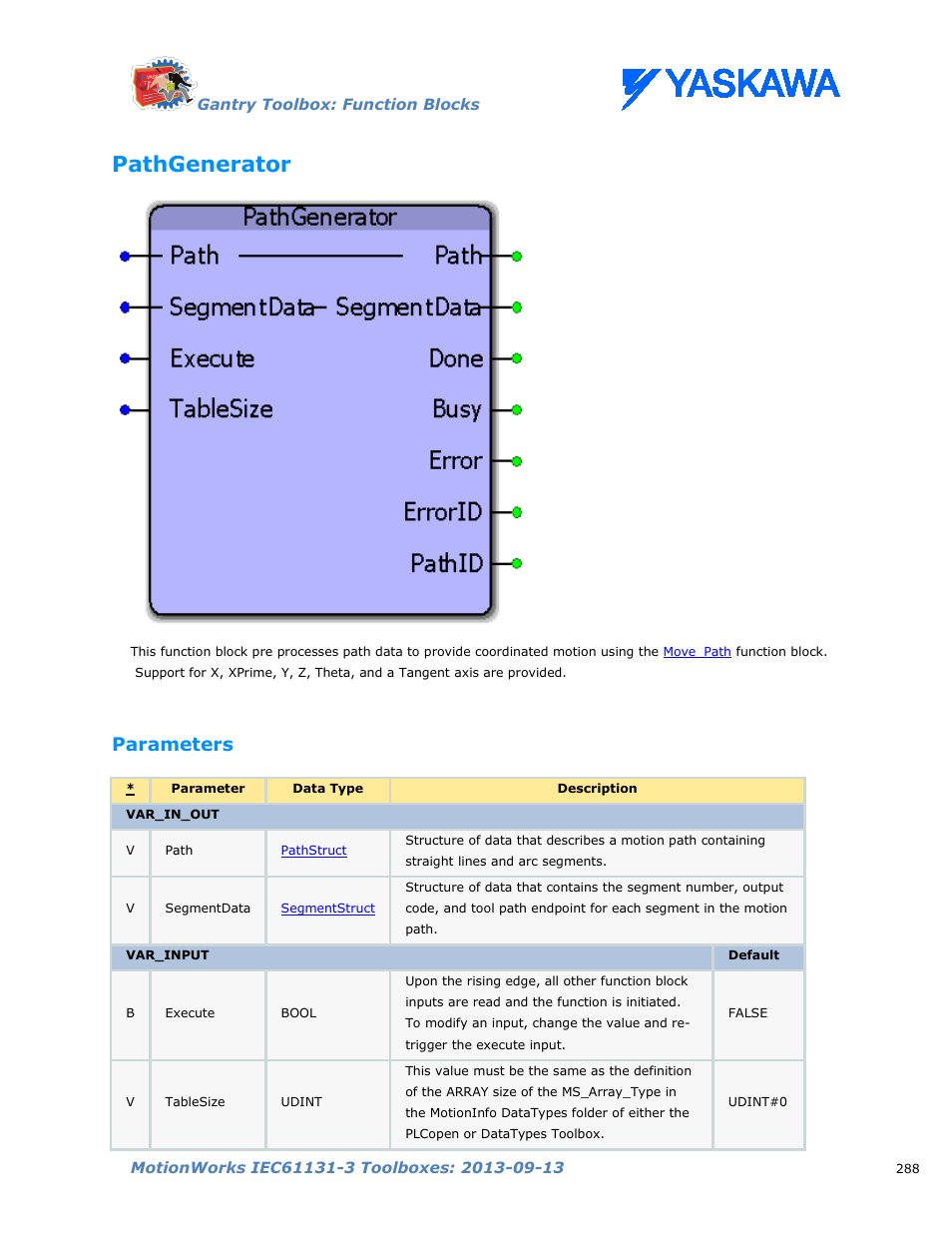 Pathgenerator, Parameters | Yaskawa MotionWorks IEC Toolboxes User Manual | Page 301 / 592