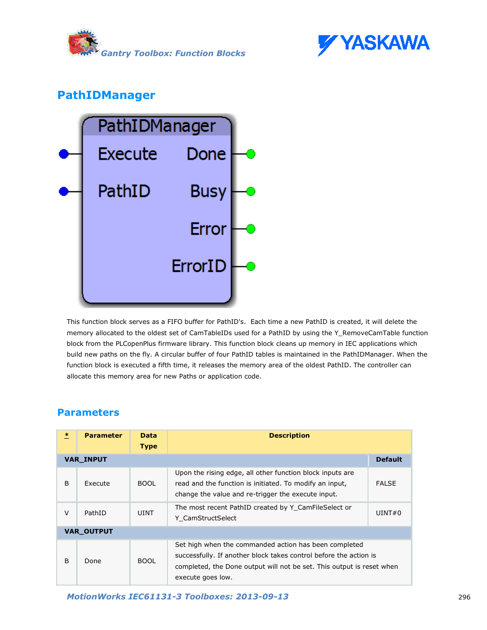Pathidmanager, Parameters | Yaskawa MotionWorks IEC Toolboxes User Manual | Page 309 / 592