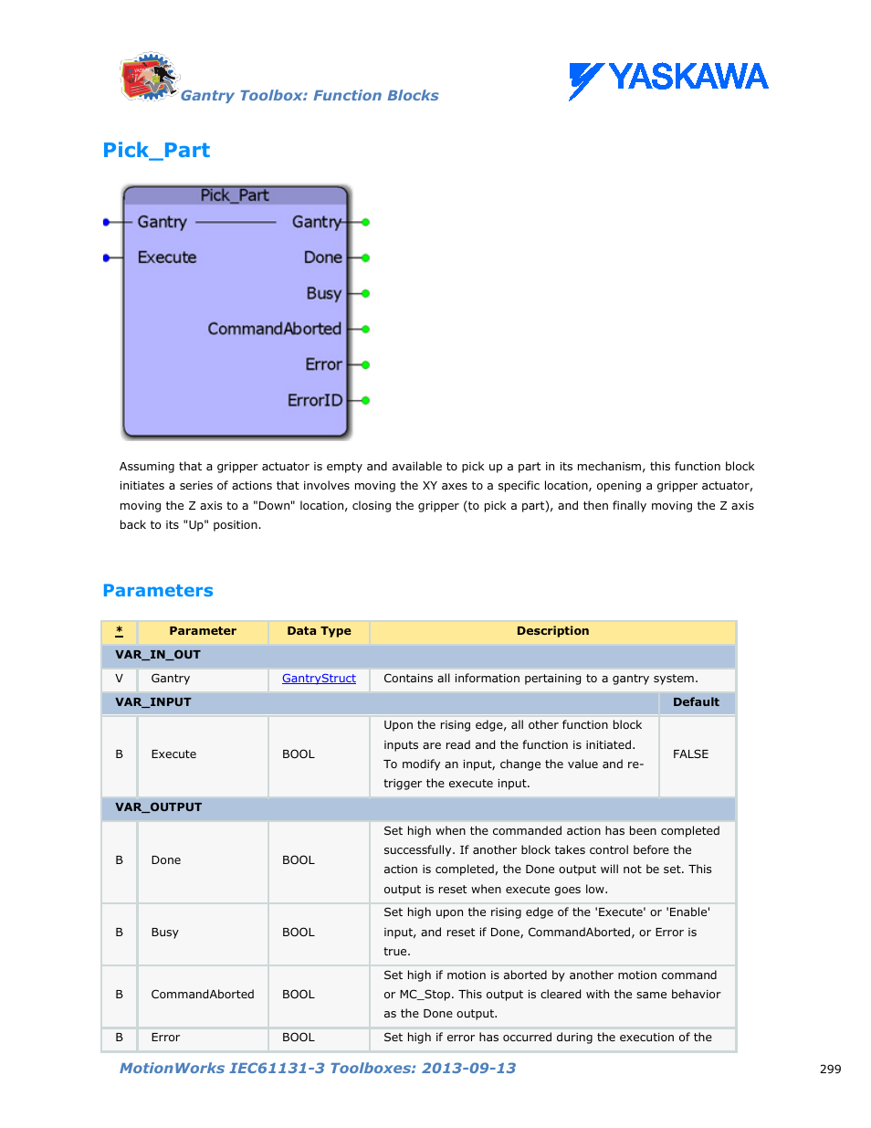 Pick_part, Parameters | Yaskawa MotionWorks IEC Toolboxes User Manual | Page 312 / 592