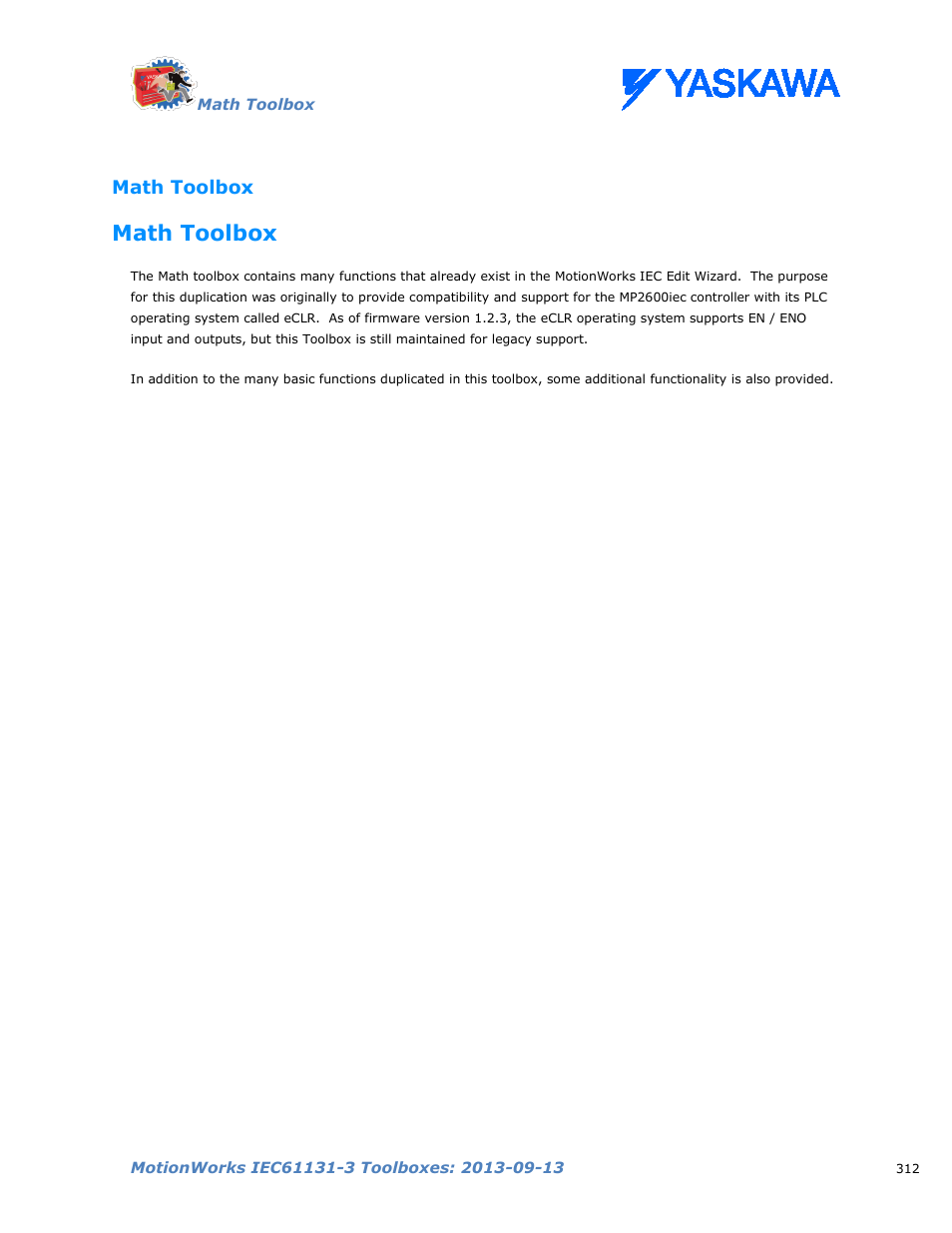 Math toolbox | Yaskawa MotionWorks IEC Toolboxes User Manual | Page 325 / 592