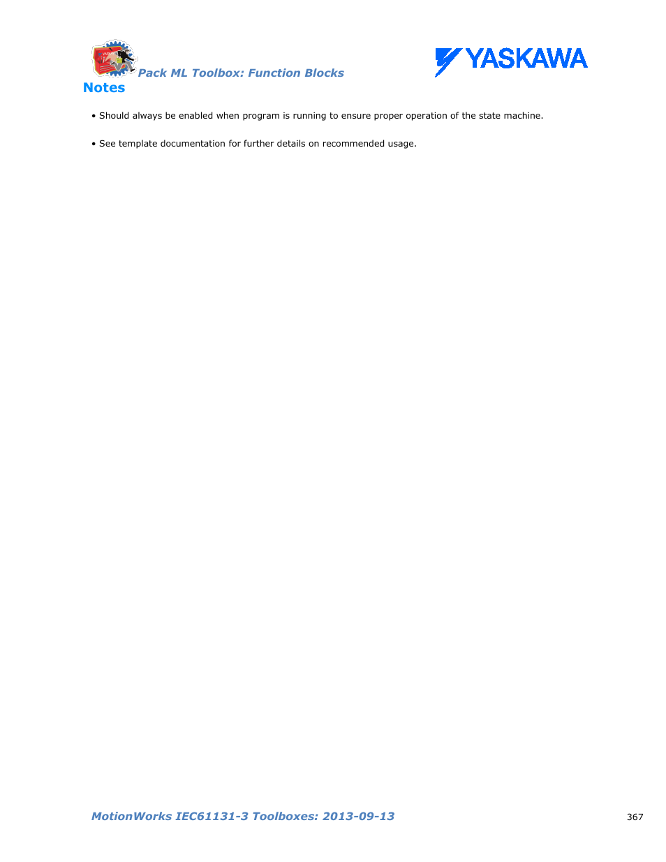 Notes | Yaskawa MotionWorks IEC Toolboxes User Manual | Page 380 / 592