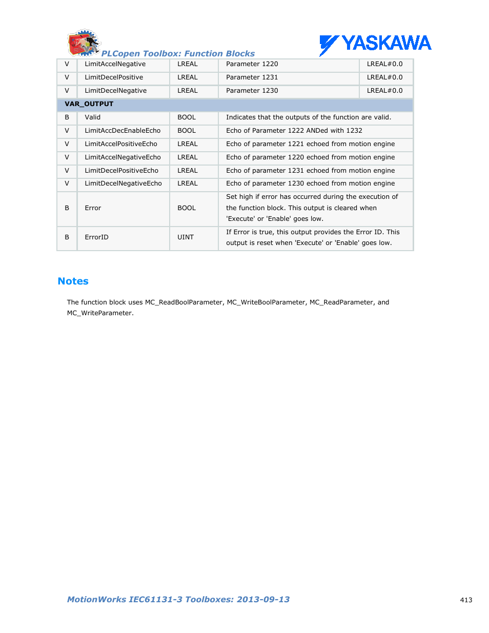 Notes | Yaskawa MotionWorks IEC Toolboxes User Manual | Page 426 / 592