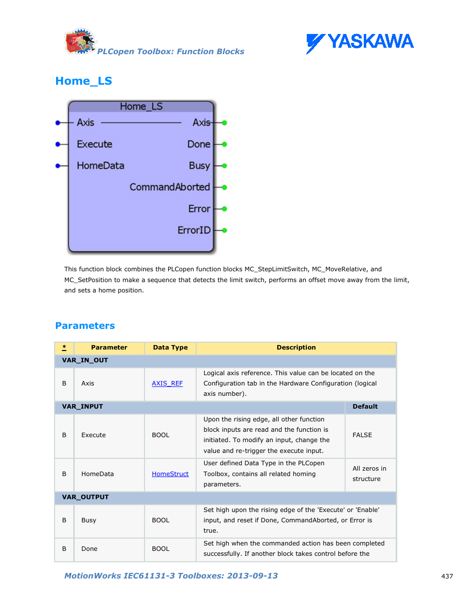 Home_ls, Parameters | Yaskawa MotionWorks IEC Toolboxes User Manual | Page 450 / 592