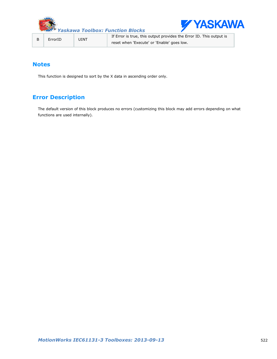Notes, Error description | Yaskawa MotionWorks IEC Toolboxes User Manual | Page 535 / 592