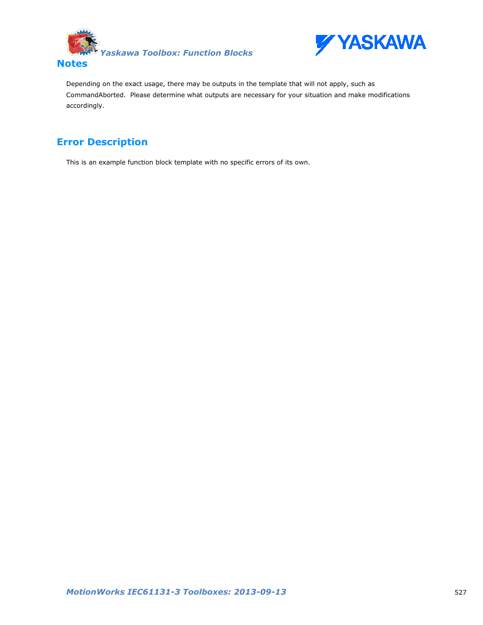 Notes, Error description | Yaskawa MotionWorks IEC Toolboxes User Manual | Page 540 / 592
