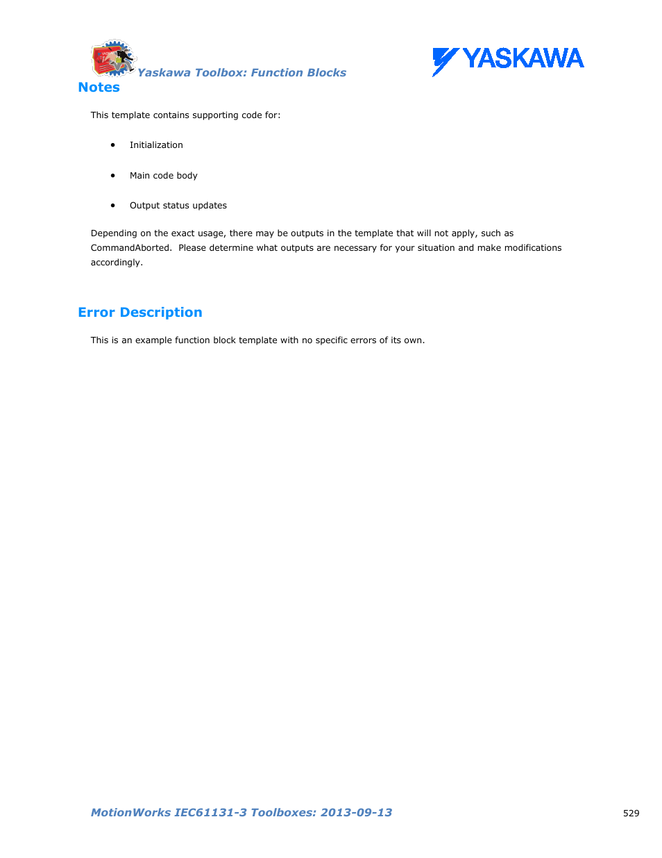 Notes, Error description | Yaskawa MotionWorks IEC Toolboxes User Manual | Page 542 / 592