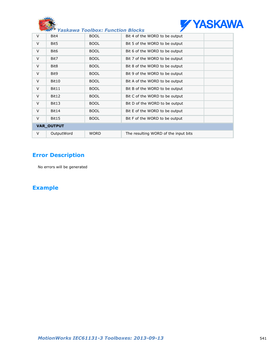 Error description, Example | Yaskawa MotionWorks IEC Toolboxes User Manual | Page 554 / 592
