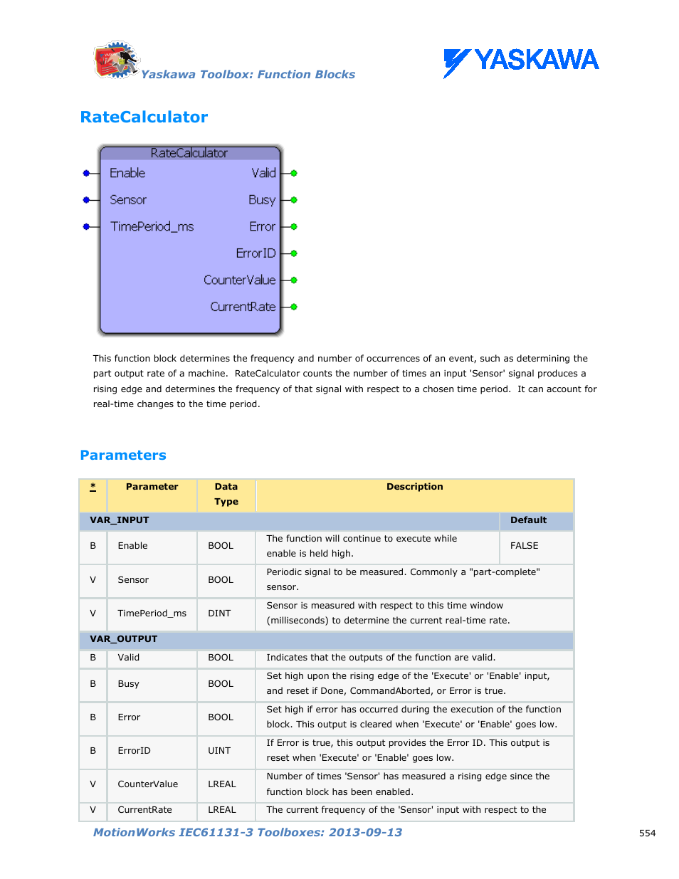 Ratecalculator, Parameters | Yaskawa MotionWorks IEC Toolboxes User Manual | Page 567 / 592