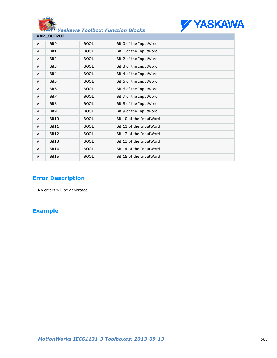 Error description, Example | Yaskawa MotionWorks IEC Toolboxes User Manual | Page 578 / 592