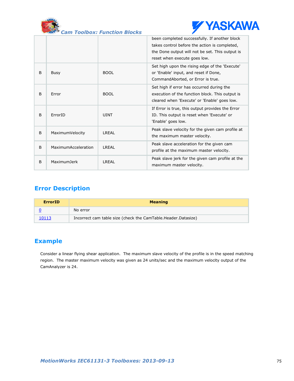 Error description, Example | Yaskawa MotionWorks IEC Toolboxes User Manual | Page 88 / 592