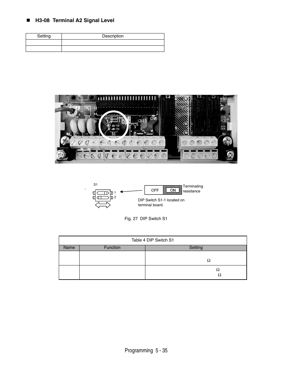 Programming 5 - 35, H3-08 terminal a2 signal level | Yaskawa P7 Drive User Manual User Manual | Page 119 / 252