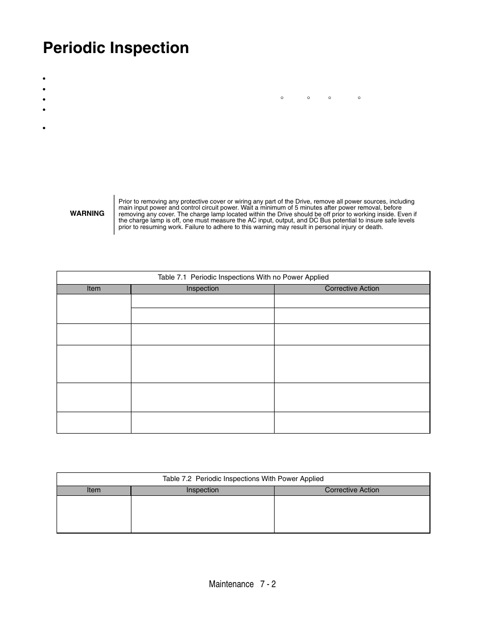 Periodic inspection, Periodic inspection -2, Maintenance 7 - 2 | Yaskawa P7 Drive User Manual User Manual | Page 170 / 252