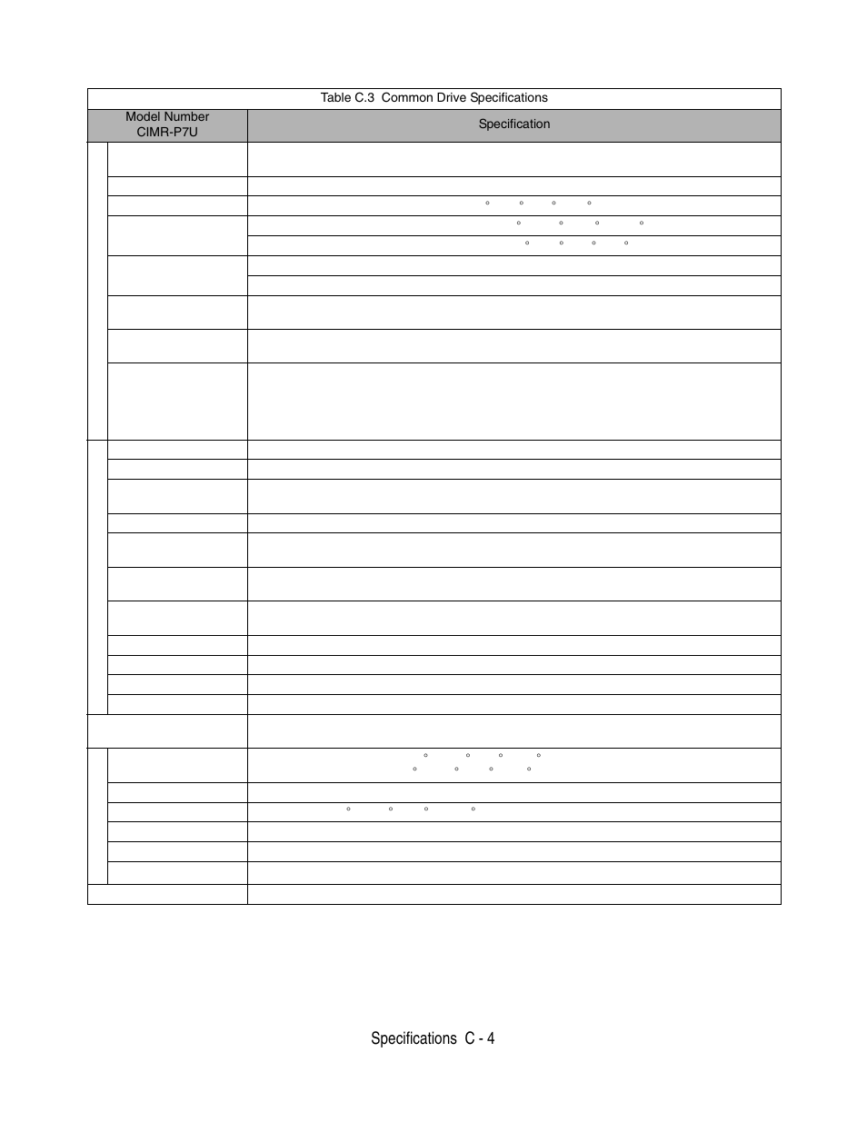Specifications c - 4 | Yaskawa P7 Drive User Manual User Manual | Page 214 / 252