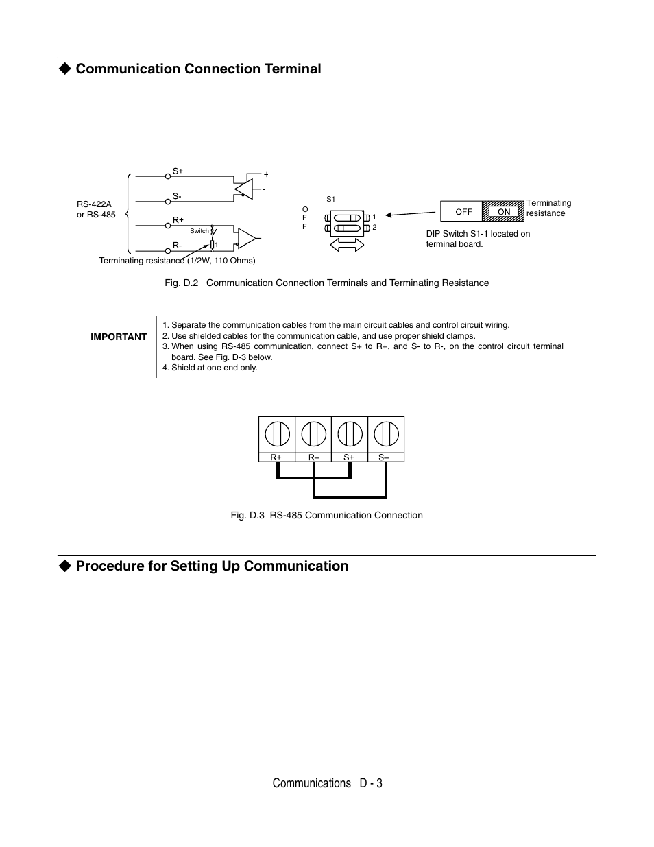 Communication connection terminal, Procedure for setting up communication, Communications d - 3 | Yaskawa P7 Drive User Manual User Manual | Page 217 / 252