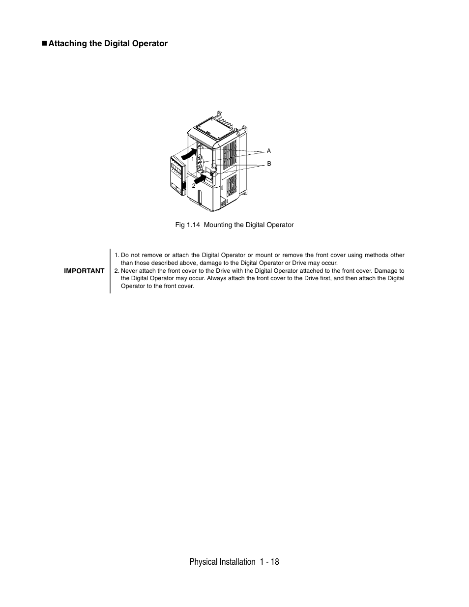 Physical installation 1 - 18 | Yaskawa P7 Drive User Manual User Manual | Page 28 / 252