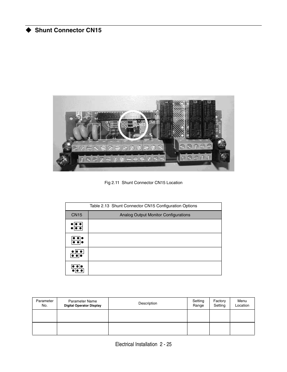 Shunt connector cn15, Electrical installation 2 - 25 | Yaskawa P7 Drive User Manual User Manual | Page 53 / 252