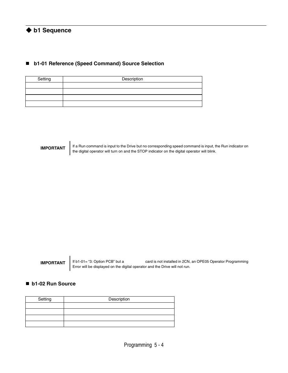 B1 sequence, B1 sequence -4, Programming 5 - 4 | Yaskawa P7 Drive User Manual User Manual | Page 88 / 252