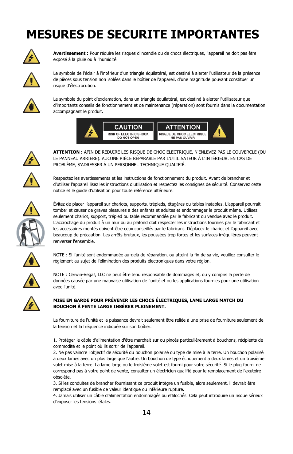 Mesures de securite importantes | Cerwin-Vega POWERED DESKTOP XD3 User Manual | Page 15 / 53