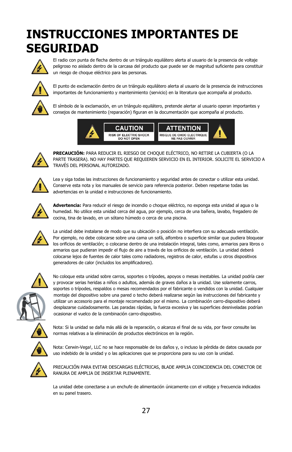 Instrucciones importantes de seguridad | Cerwin-Vega POWERED DESKTOP XD3 User Manual | Page 28 / 53
