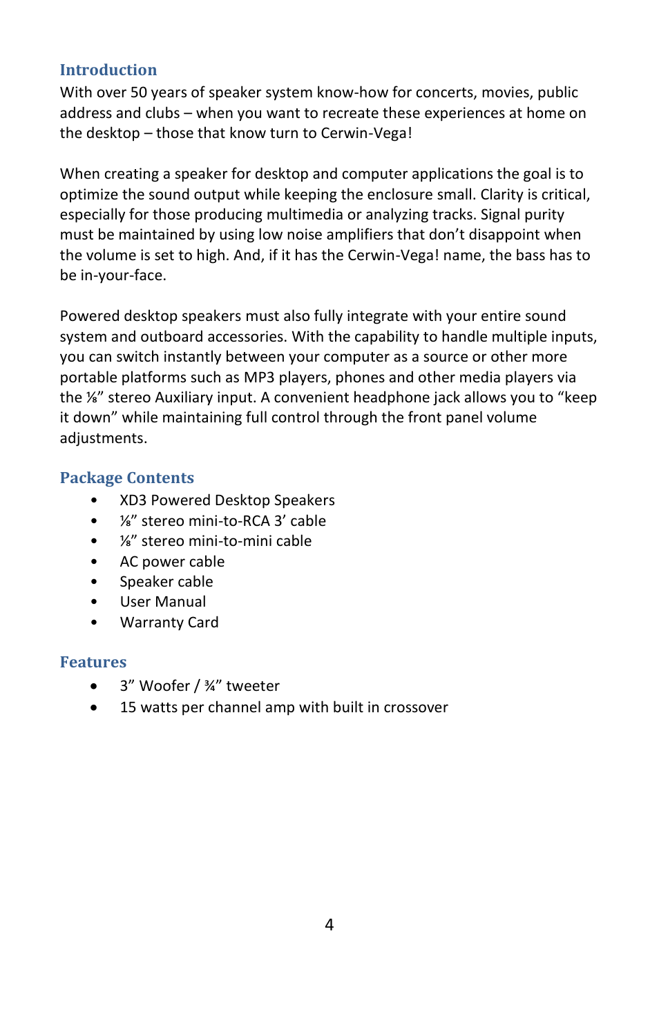 Cerwin-Vega POWERED DESKTOP XD3 User Manual | Page 5 / 53