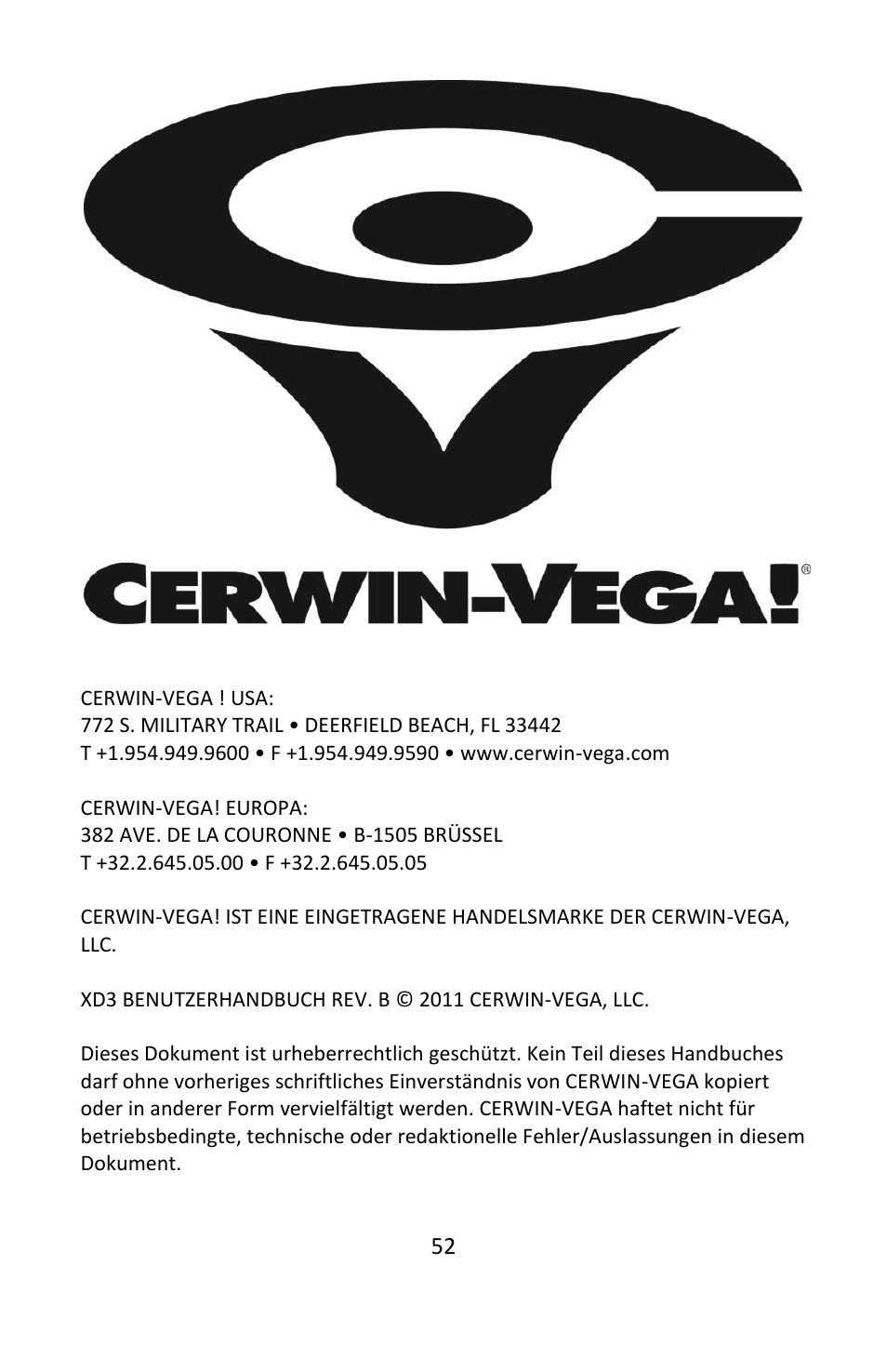 Cerwin-Vega POWERED DESKTOP XD3 User Manual | Page 53 / 53