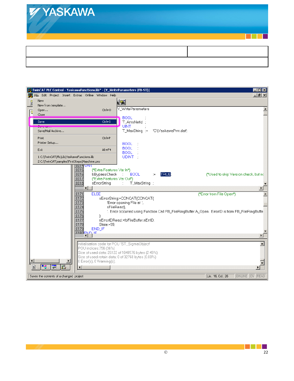 Yaskawa Sigma-5 with CANopen over EtherCAT User Manual | Page 22 / 22