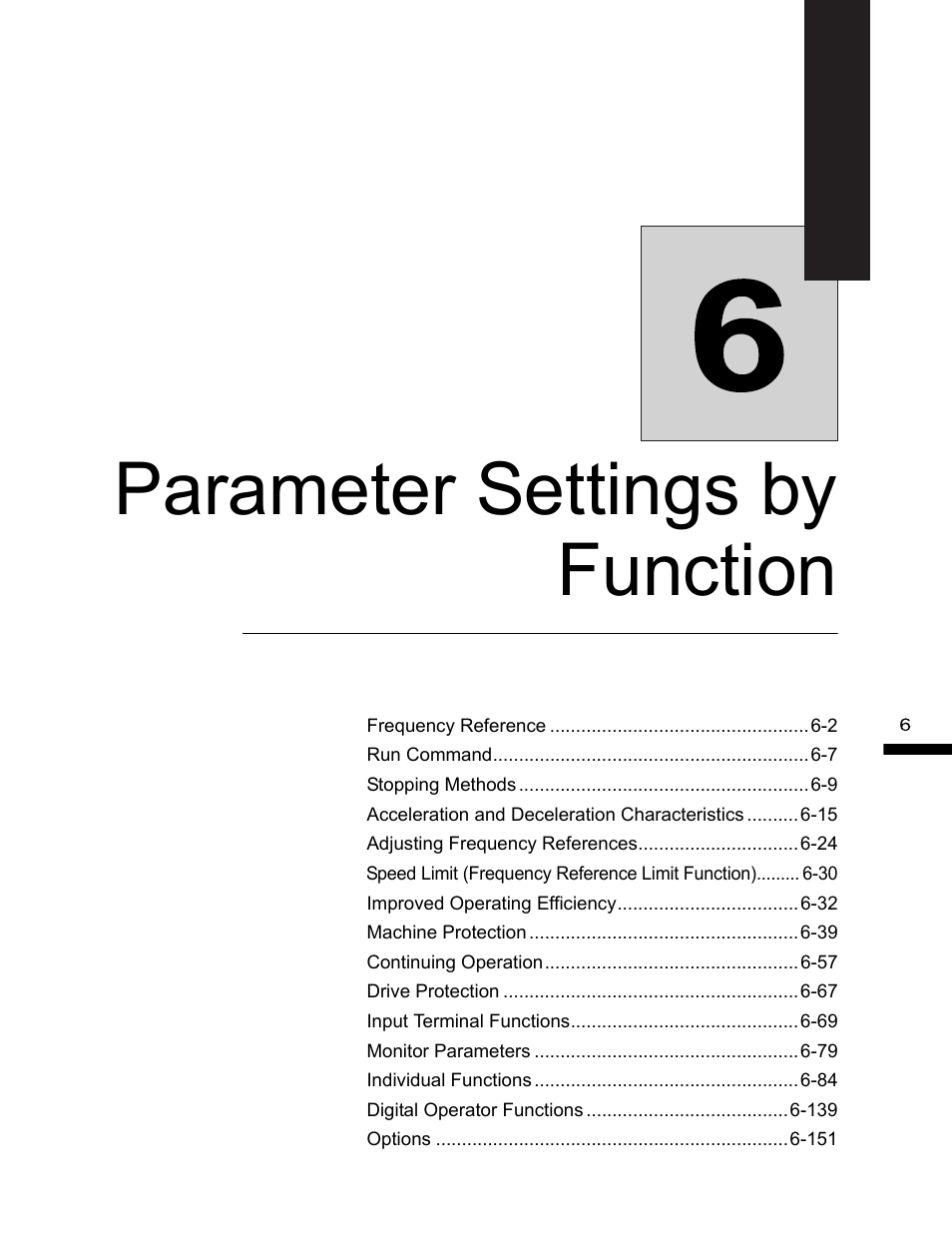 Parameter settings by function, Parameter settings by function -1 | Yaskawa G7 Drive User Manual | Page 218 / 454