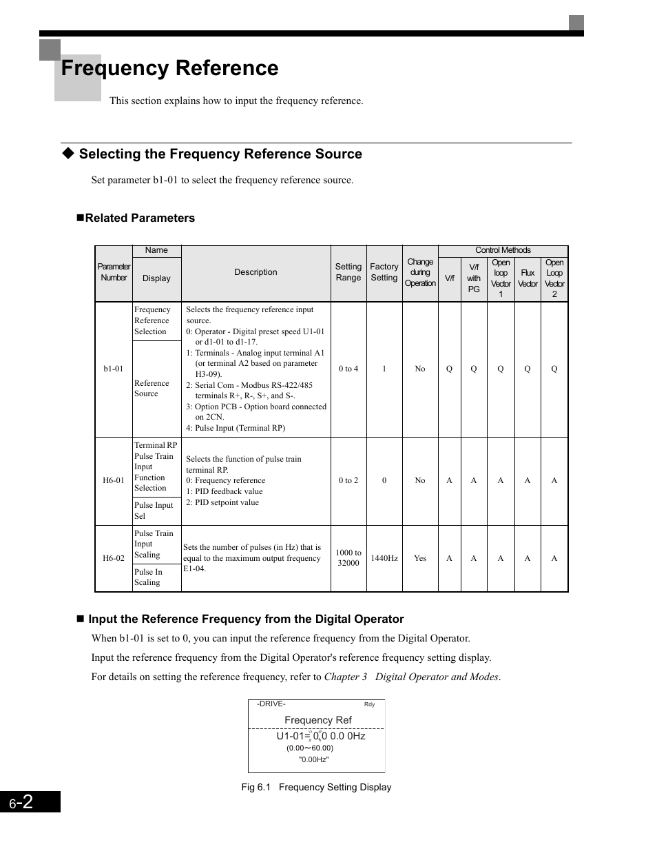 Frequency reference, Selecting the frequency reference source, Related parameters | Frequency reference -2, Selecting the frequency reference source -2 | Yaskawa G7 Drive User Manual | Page 219 / 454