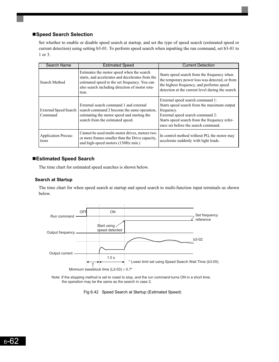 Estimated speed search, Search at startup | Yaskawa G7 Drive User Manual | Page 279 / 454