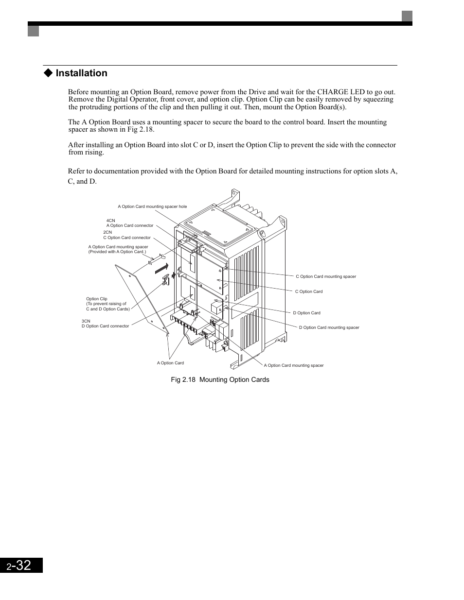 Installation, Installation -32 | Yaskawa G7 Drive User Manual | Page 63 / 454