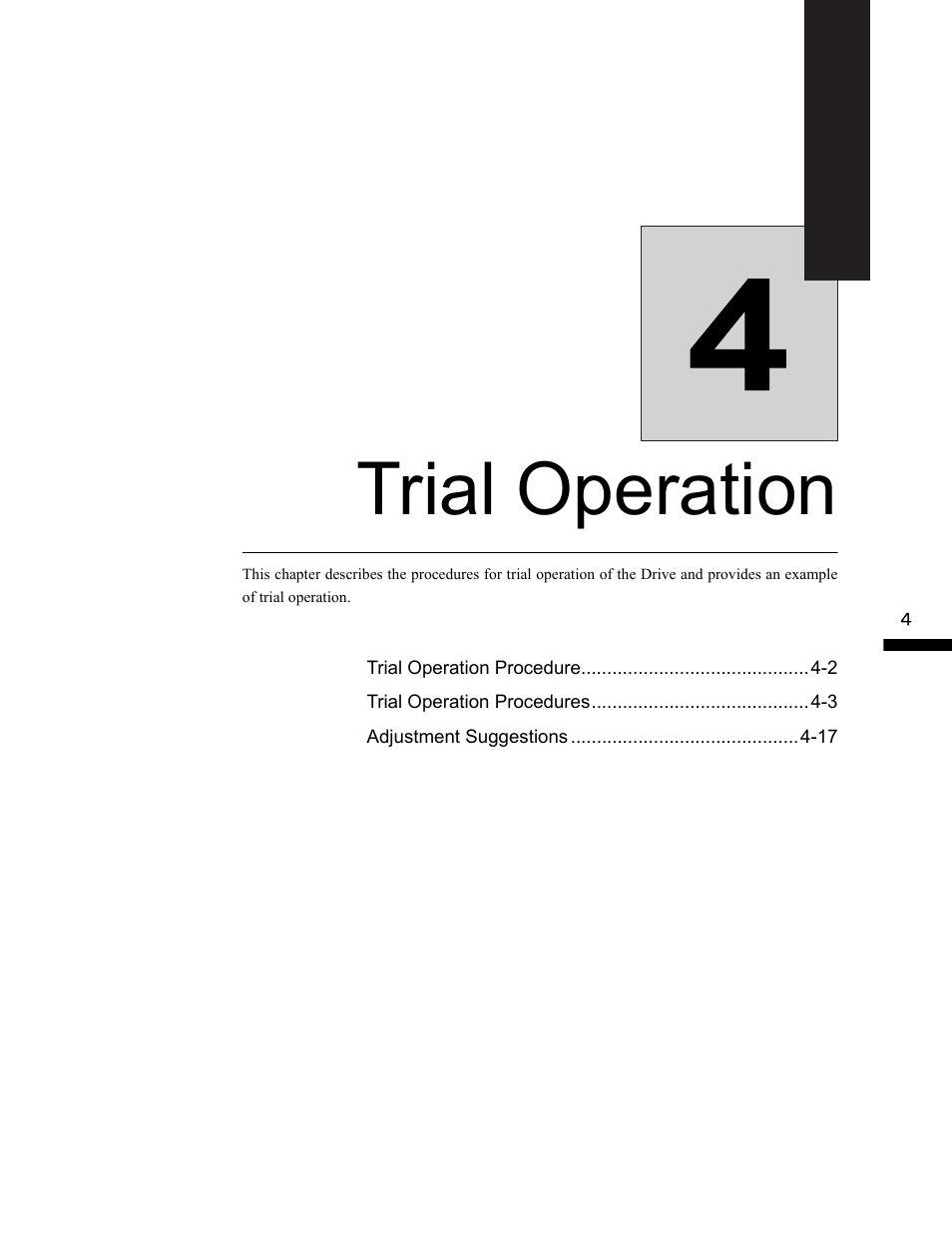 Trial operation, Trial operation -1 | Yaskawa G7 Drive User Manual | Page 90 / 454