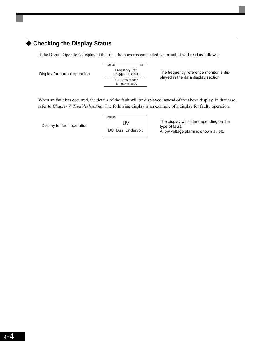 Checking the display status | Yaskawa G7 Drive User Manual | Page 93 / 454