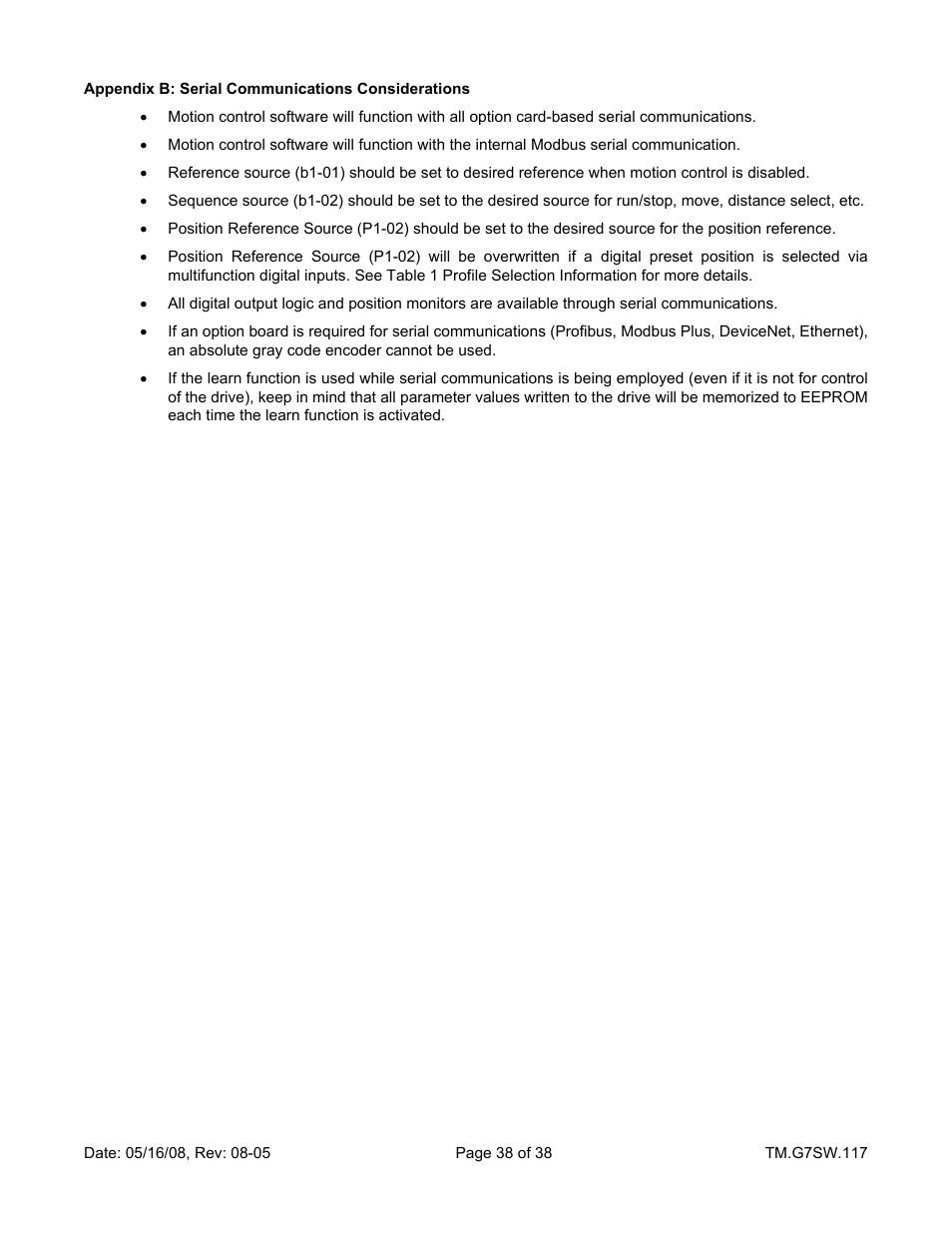 Yaskawa Motion Control G7 Drive Software User Manual | Page 38 / 38