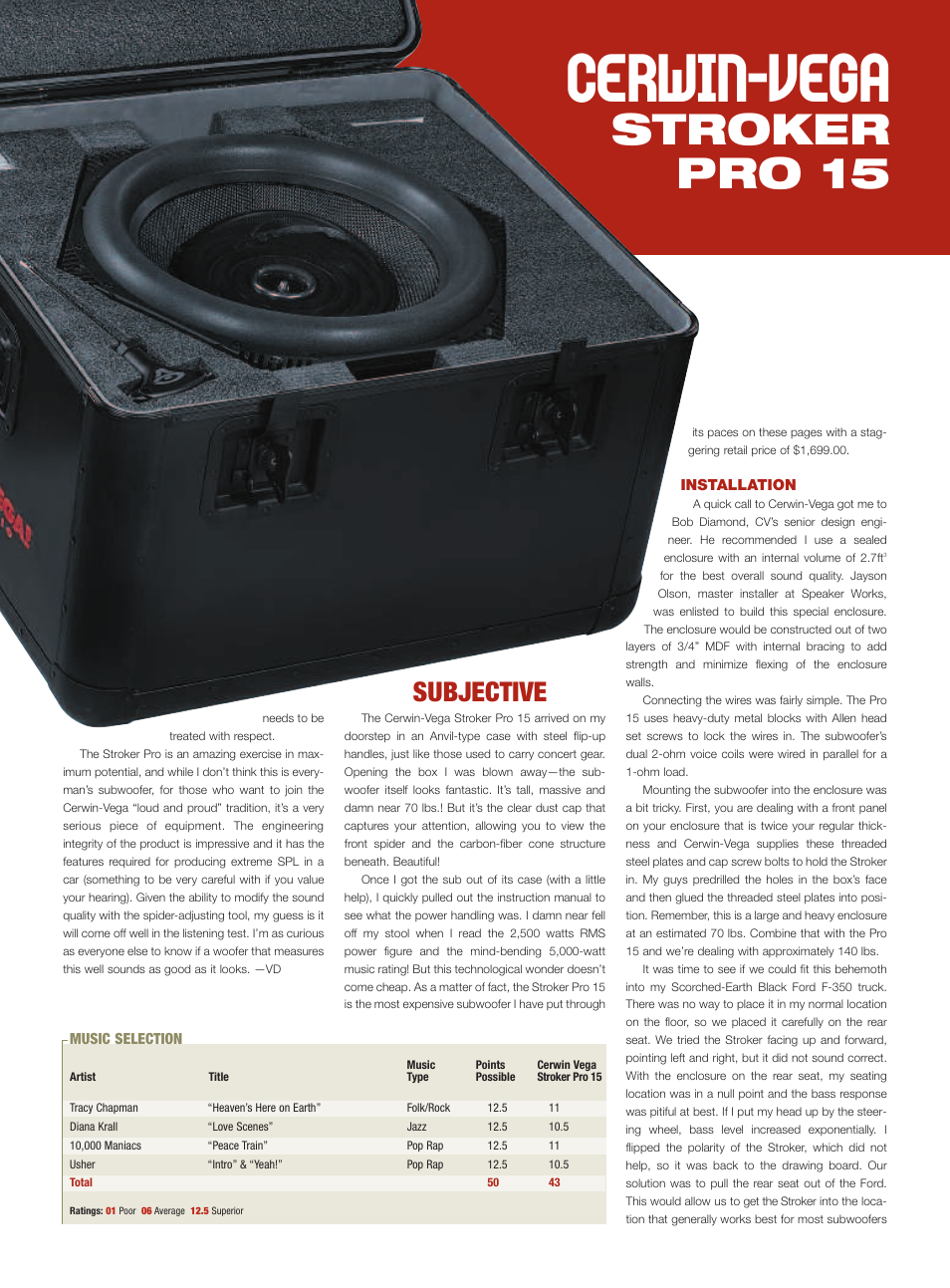 Cerwin-vega, Stroker pro 15, Subjective | Cerwin-Vega stroker Pro 15 User Manual | Page 5 / 6