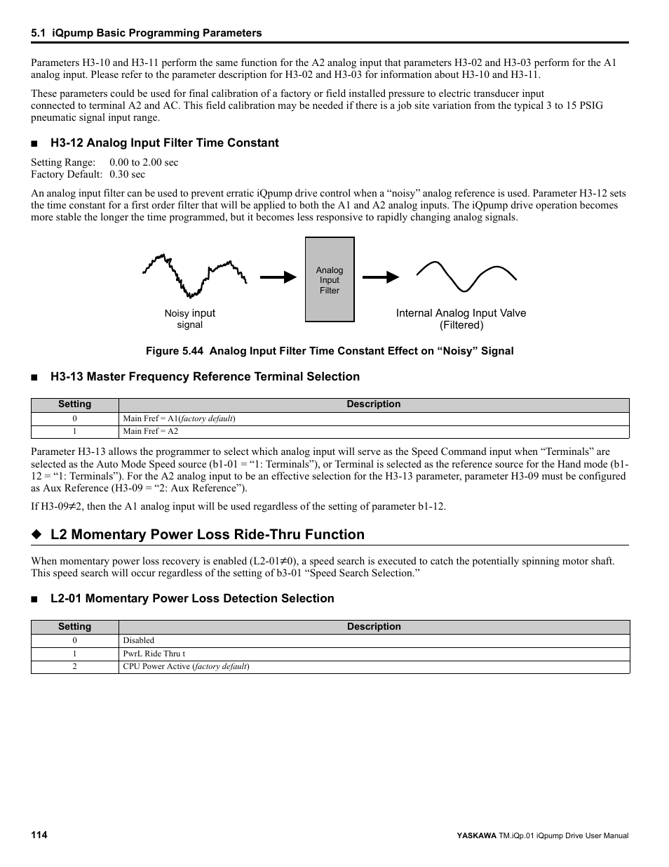 L2 momentary power loss ride-thru function | Yaskawa iQpump Drive User Manual User Manual | Page 114 / 235