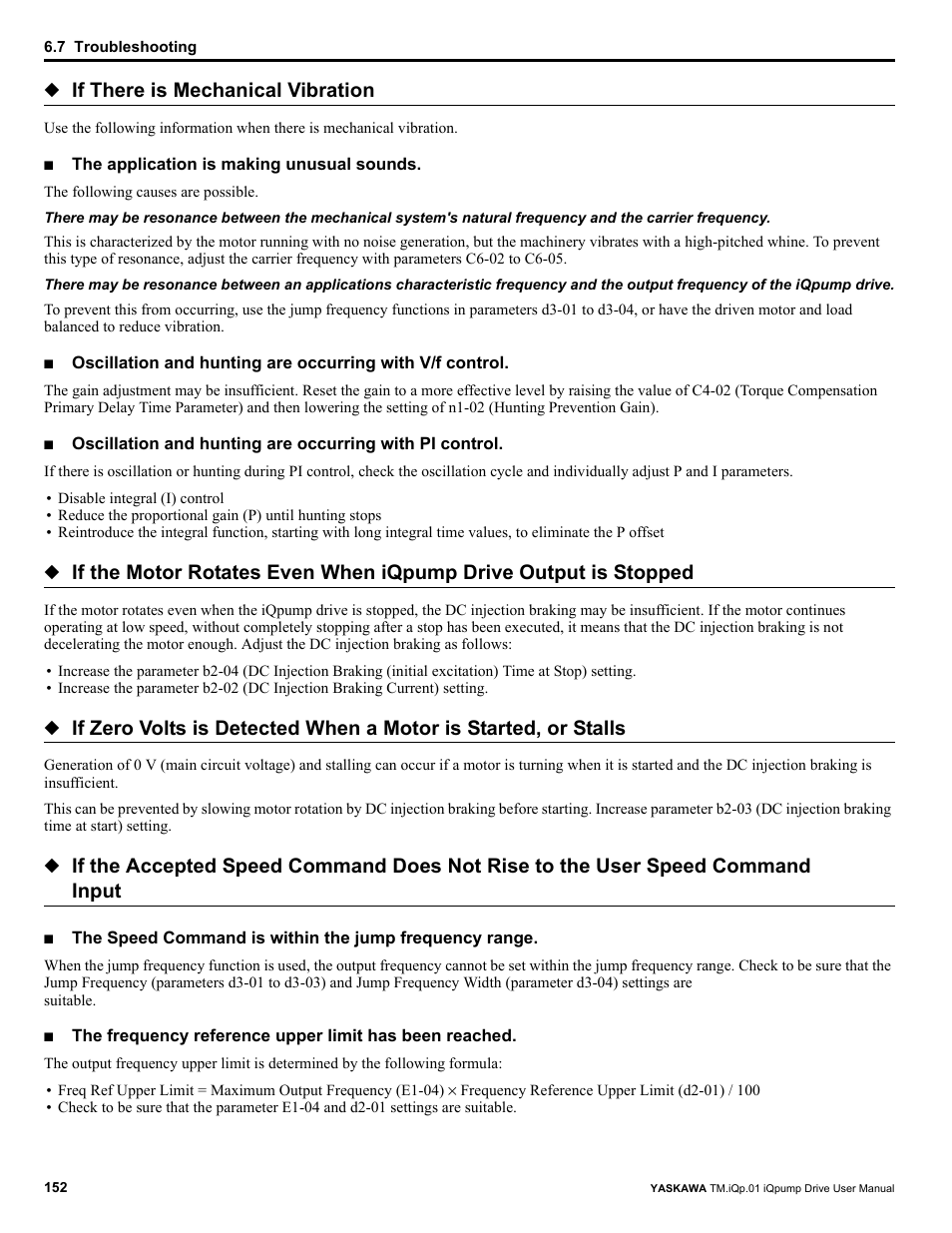 If there is mechanical vibration | Yaskawa iQpump Drive User Manual User Manual | Page 152 / 235