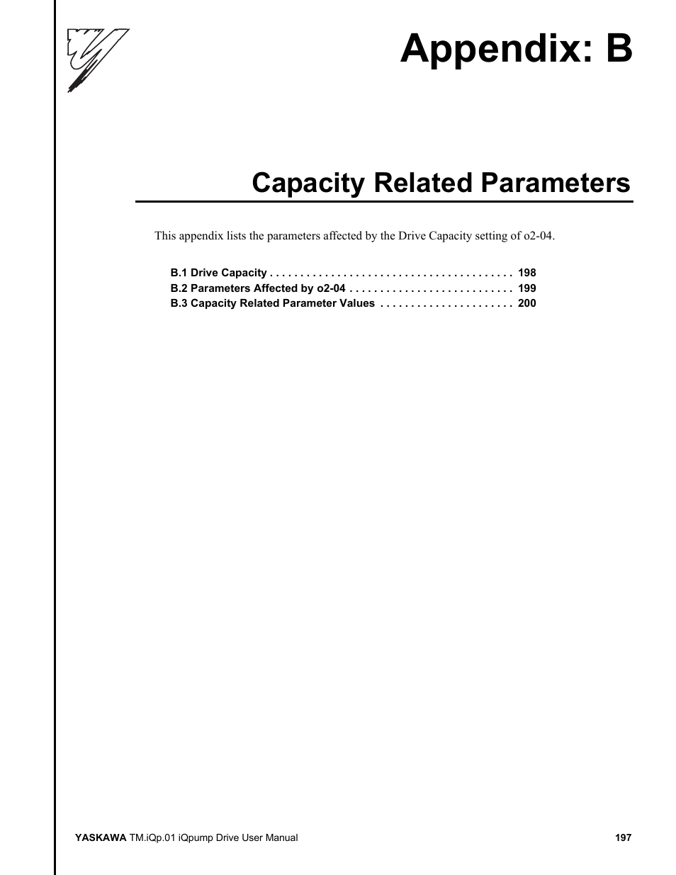 Capacity related parameters, Appendix b, R in | Appendix: b | Yaskawa iQpump Drive User Manual User Manual | Page 197 / 235