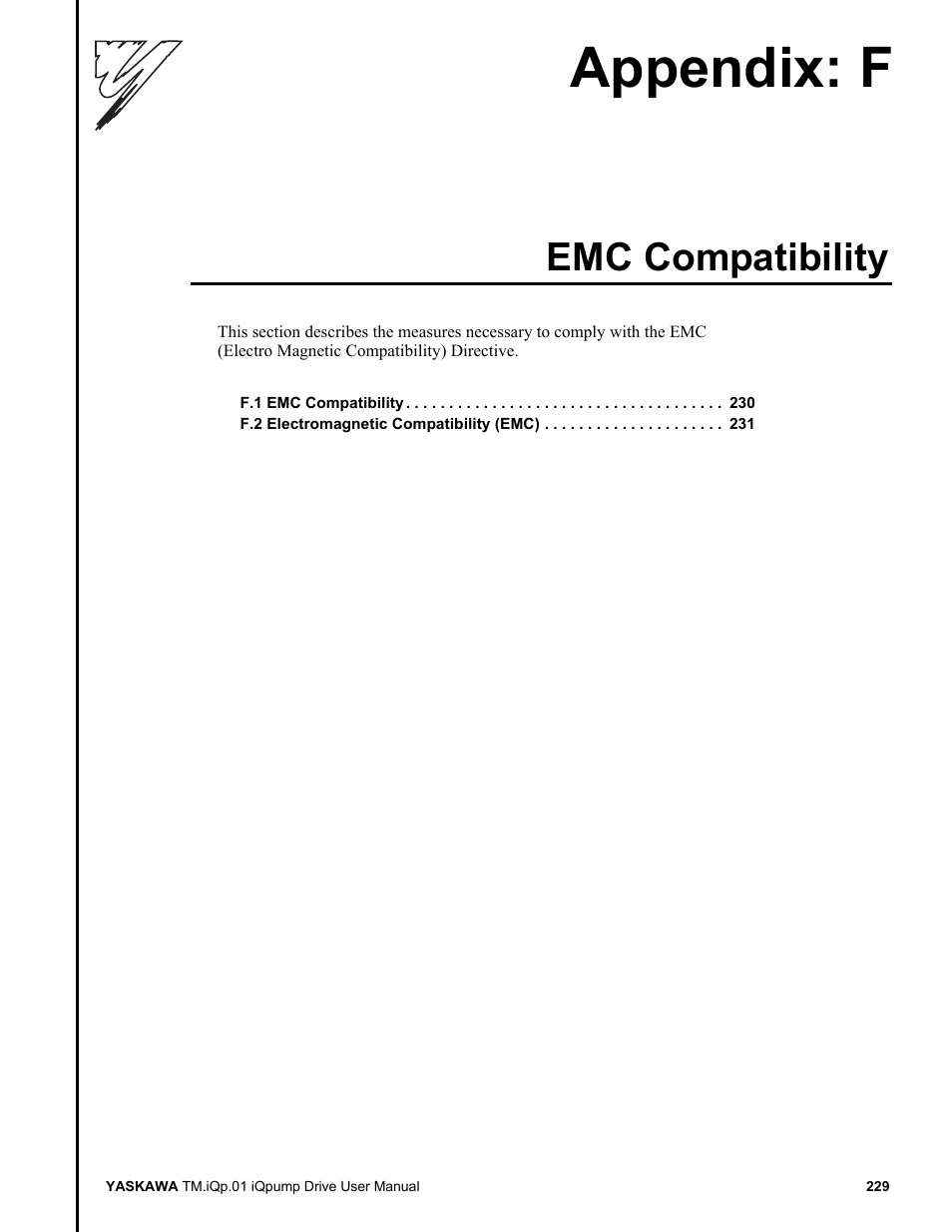 Emc compatibility, Appendix: f | Yaskawa iQpump Drive User Manual User Manual | Page 229 / 235