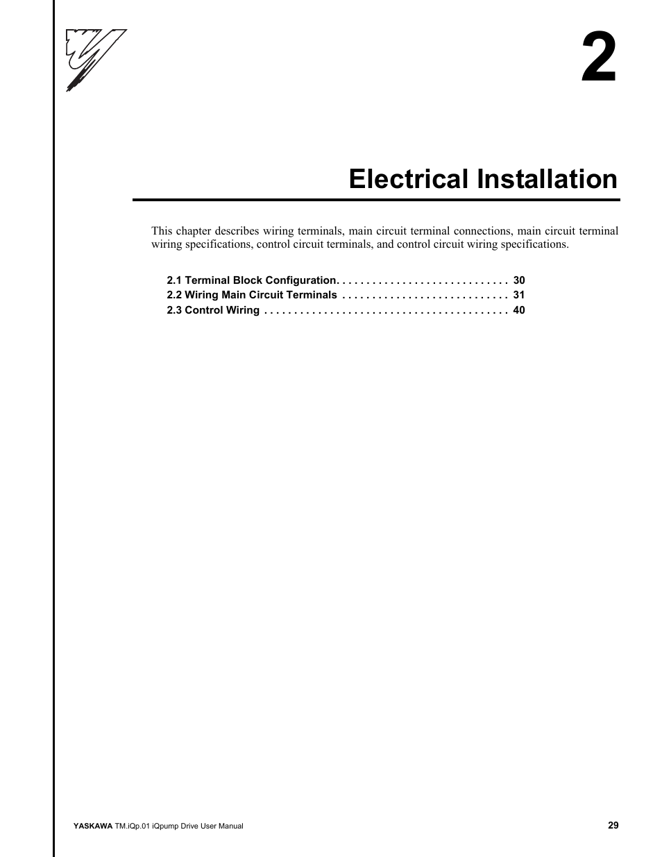 Electrical installation | Yaskawa iQpump Drive User Manual User Manual | Page 29 / 235