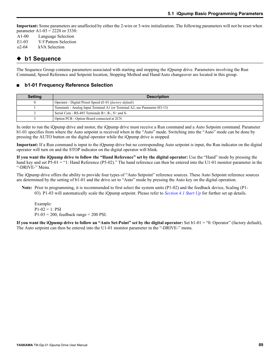 B1 sequence | Yaskawa iQpump Drive User Manual User Manual | Page 89 / 235