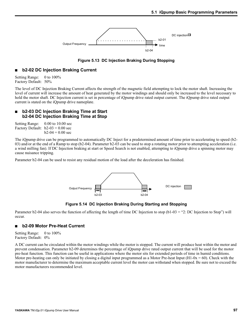 B2-02 dc injection braking current, B2-09 motor pre-heat current | Yaskawa iQpump Drive User Manual User Manual | Page 97 / 235