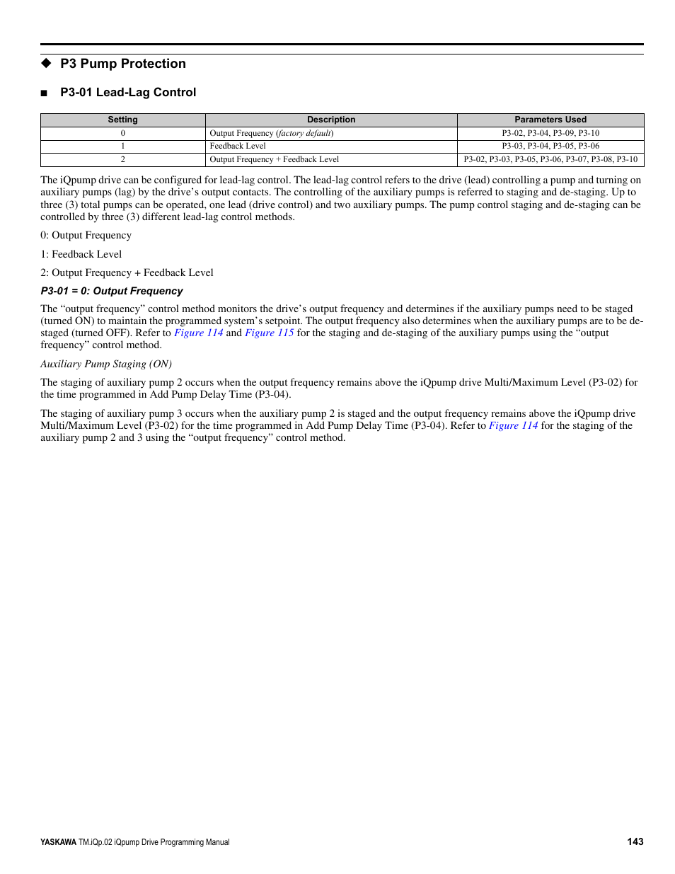 P3 pump protection | Yaskawa iQpump Programming Manual User Manual | Page 143 / 210