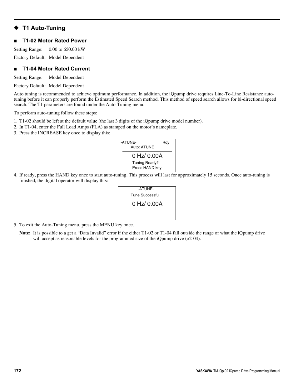 T1 auto-tuning | Yaskawa iQpump Programming Manual User Manual | Page 172 / 210