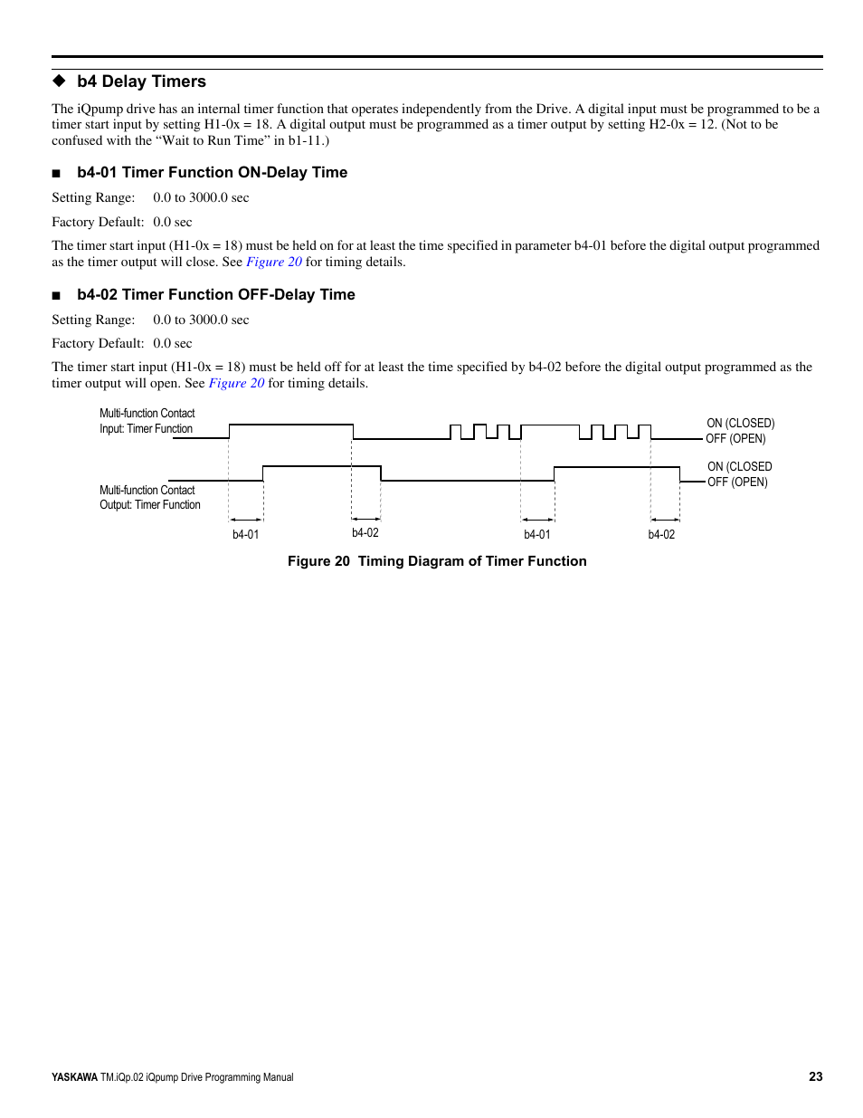 B4 delay timers | Yaskawa iQpump Programming Manual User Manual | Page 23 / 210